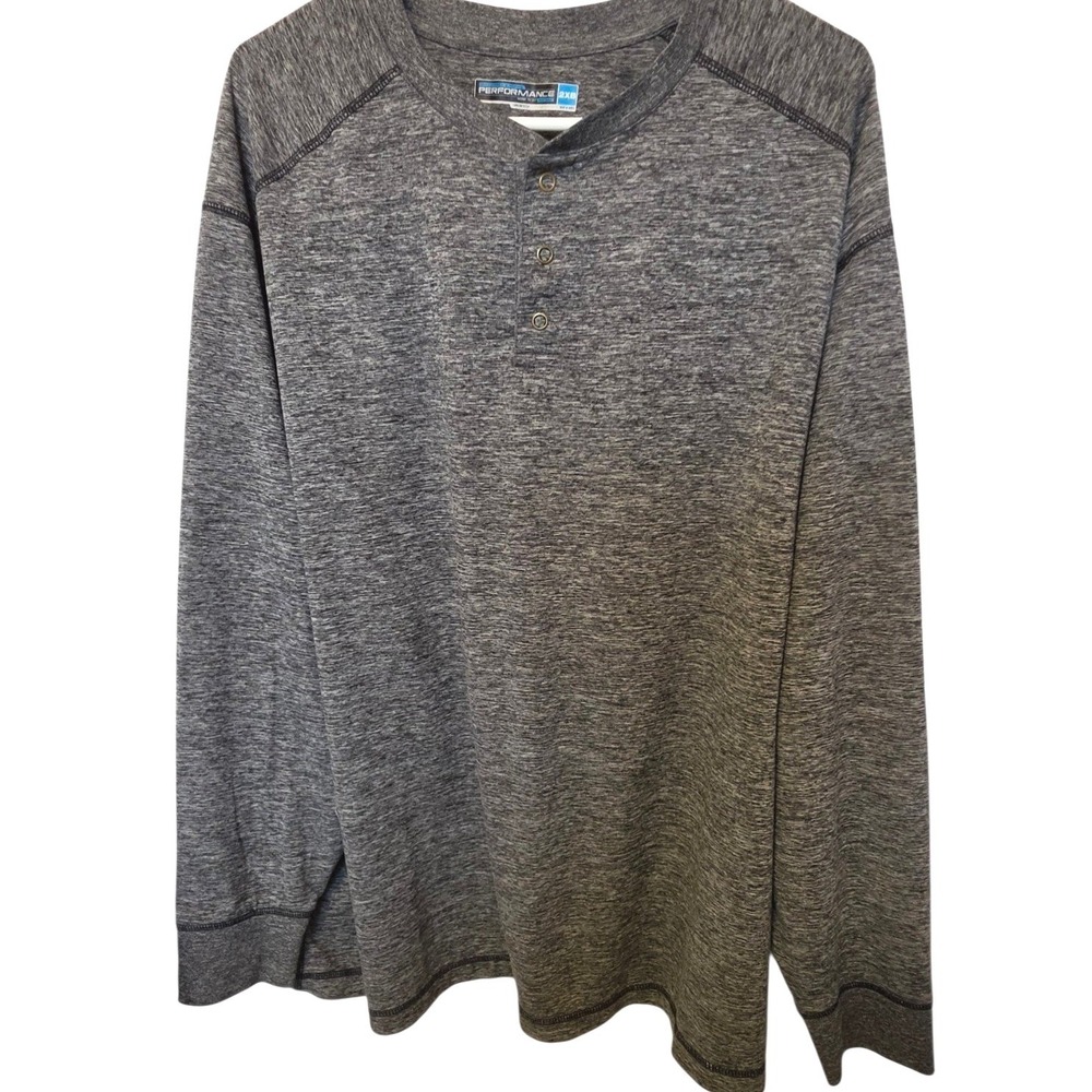 Roundtree & Yorke Performance Mens 2XB Gray Space Dye Henley Long Sleeve Shirt